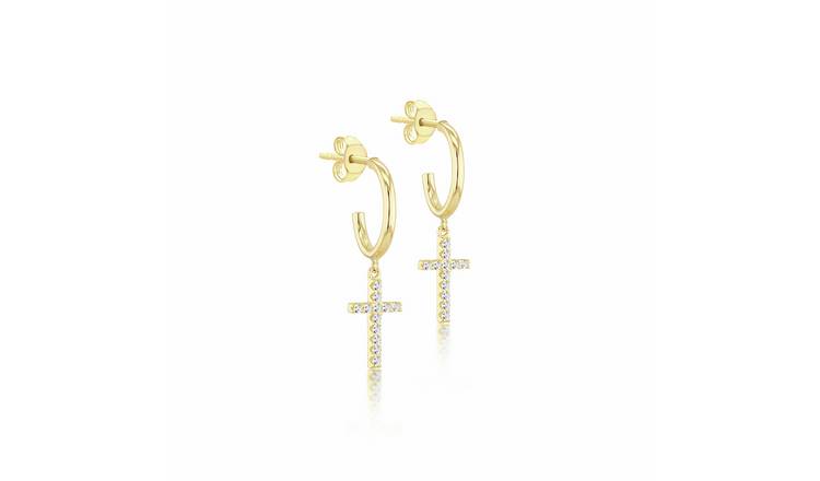 Revere 9ct Yellow Gold Cross Drop Earrings