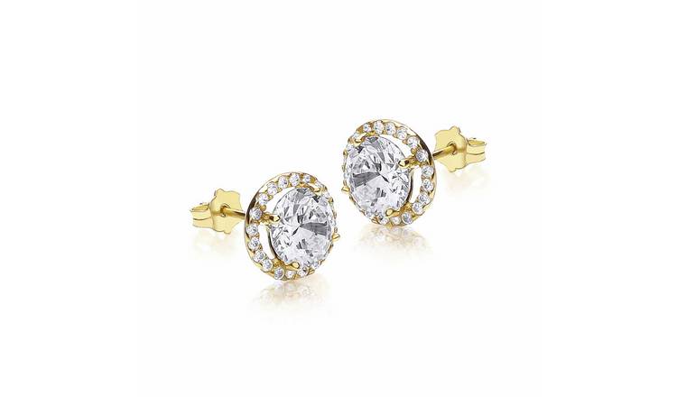 Revere 9ct Yellow Gold Cubic Zirconia Halo Stud Earrings