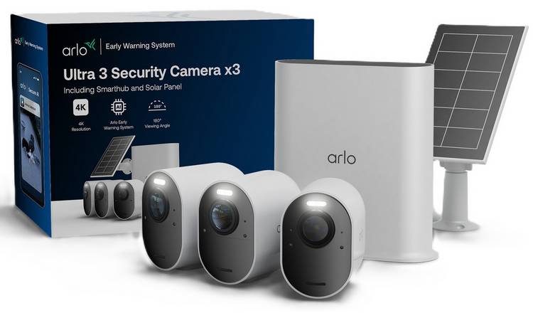 Arlo Ultra 3 4K HDR Security Camera 3 Pack with Smarthub & Solar Panel
