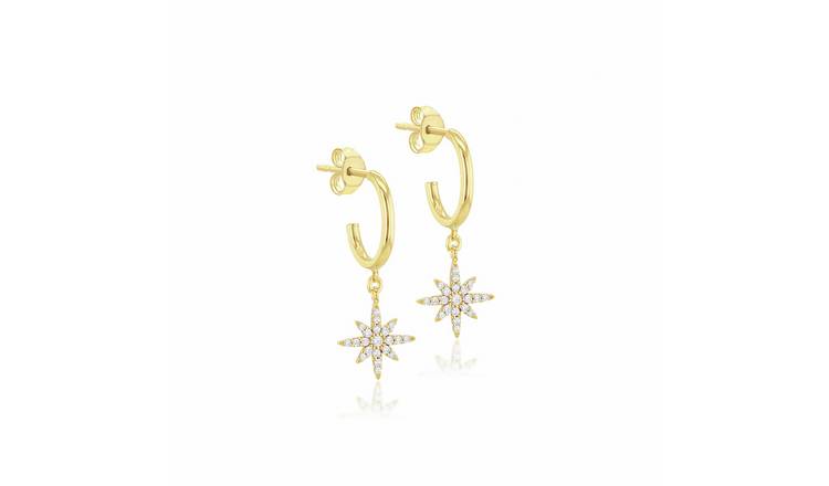 Revere 9ct Yellow Gold North Star Drop Stud Earrings