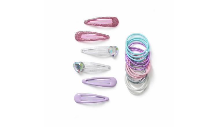 Flitzy Glitter and Heart Clips and Soft Pastel Hair Band Set