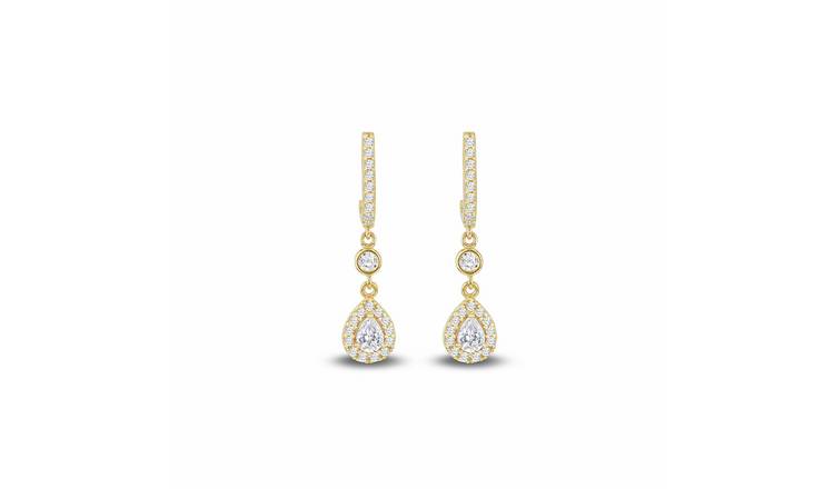 Revere 9ct Yellow Gold Teardrop Halo Drop Earrings