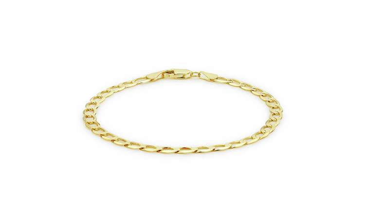 Revere 9ct Yellow Gold Diamond Cut Flat Curb Bracelet