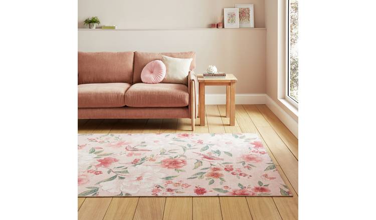 Catherine Lansfield Floral Pink Flatweave Rug - 122x170cm