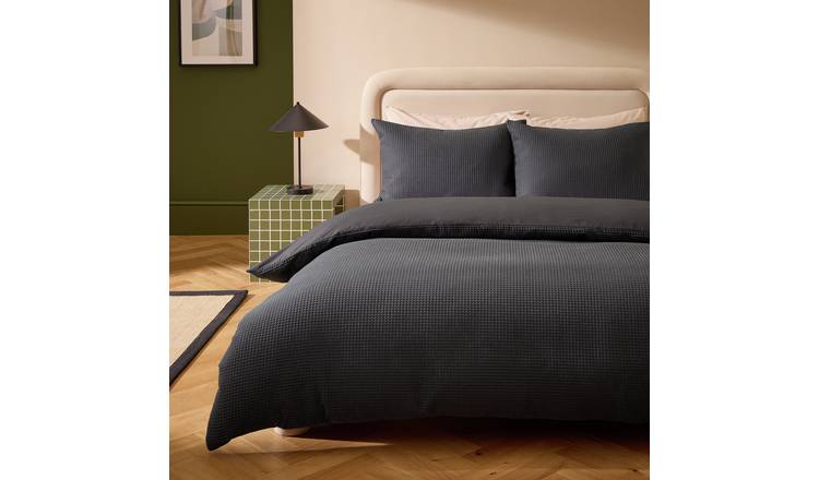 Habitat Cotton Rich Chunky Waffle Charcoal Bedding Set - Single