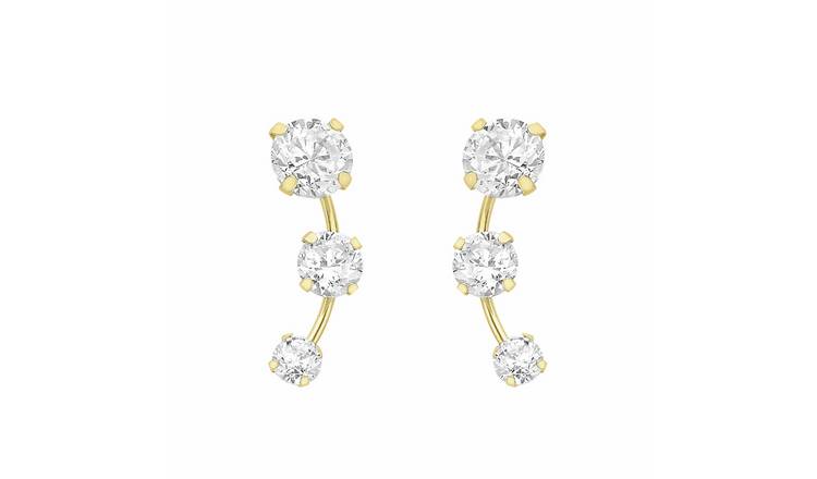 Revere 9ct Yellow Gold Graduated Cubic Zirconia Curve Stud Earrings