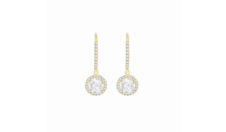 Revere 9ct Yellow Gold Round Cubic Zirconia Drop Earrings