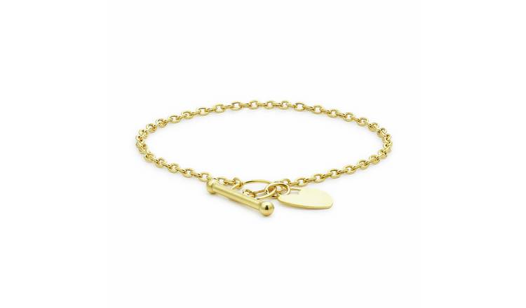 Revere 9ct Yellow Gold Heart T-Bar Bracelet