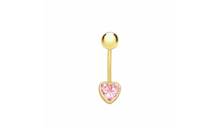 Revere 9ct Gold Plated Heart Pink Belly Bar