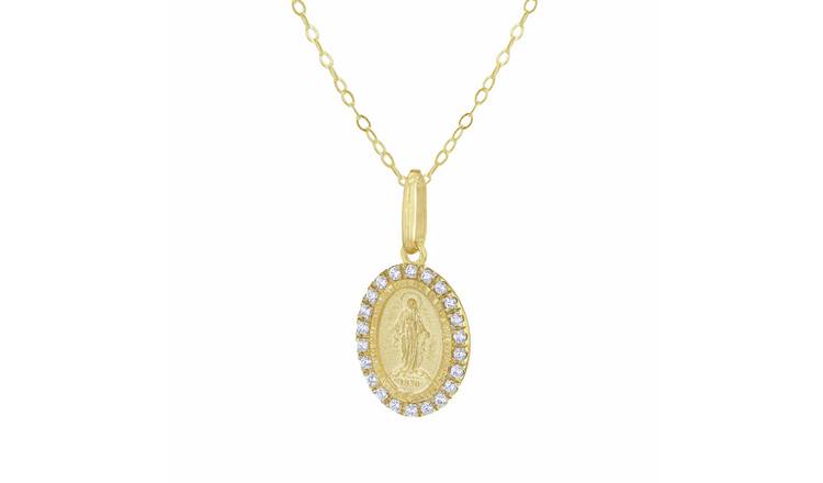 Revere 9ct Yellow Gold Holy Mary Pendant Necklace Chain