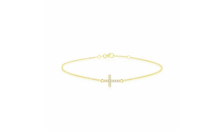 Revere 9ct Yellow Gold Cubic Zirconia Cross Bracelet