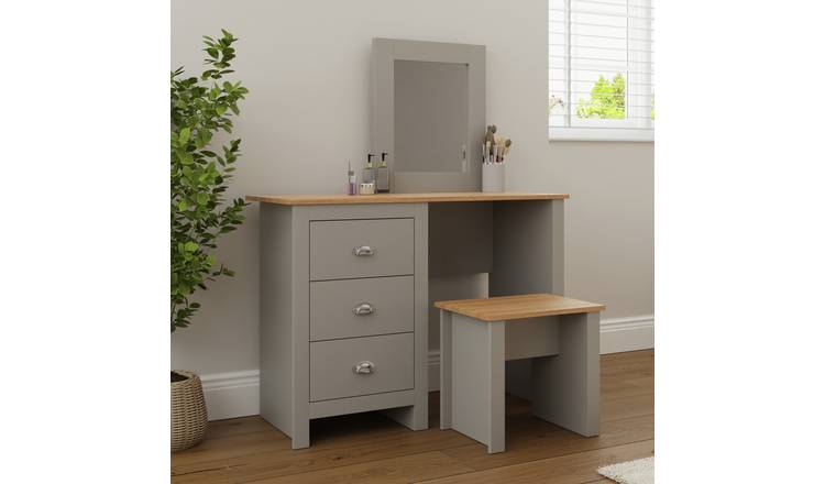 GFW Lancaster 3 Drawer Dressing Table With Stool - Grey