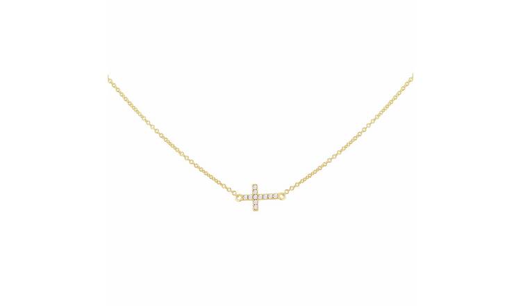 Revere 9ct Yellow Gold Mini Cross White Cubic Zirconia Chain Necklace