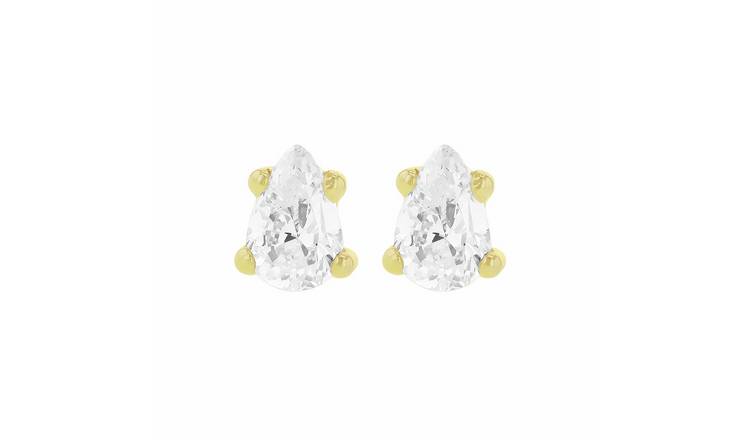 Reverse 9ct Yellow Gold Pear Shape Stud Earrings