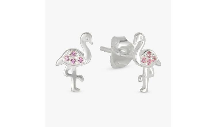 Revere Sterling Silver Pink Stone Flamingo Stud Earrings