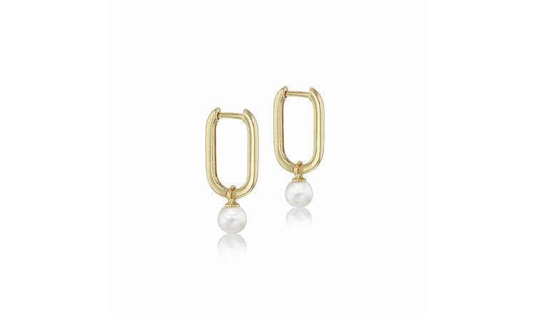 Revere 9ct Yellow Gold Rectangular Pearl Hoop Earrings
