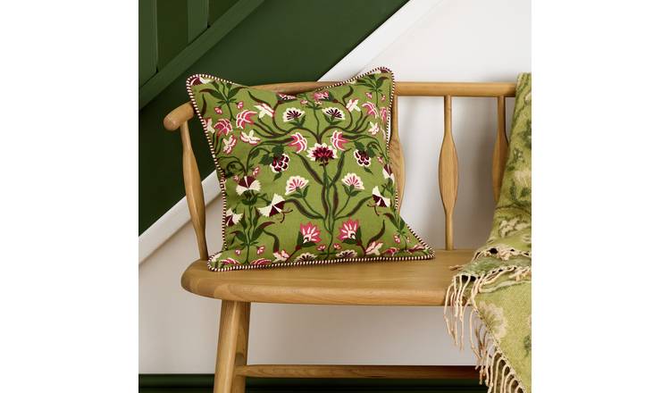 Argos Home Embroidered Floral Cushion Green - 43x43cm