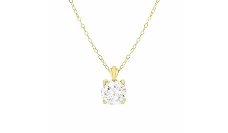 Revere 9ct Yellow Gold Cubic Zirconia Round Pendant Necklace Chain