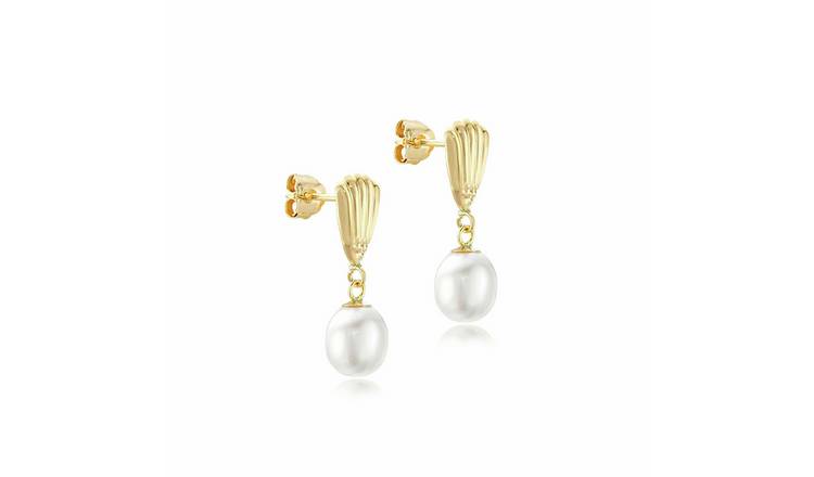 Revere 9ct Yellow Gold Shell and Pearl Drop Earrings