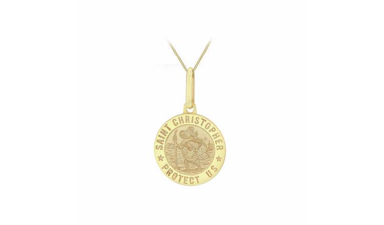 Revere 9ct Yellow Gold St. Christopher Pendant Necklace Chain