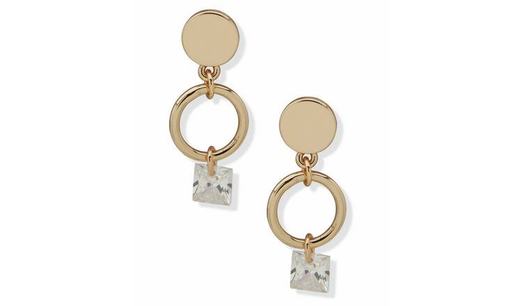 DKNY Gold Tone Crystal Double Drop Earrings