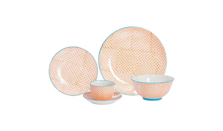 Nicola Spring 30 Piece Hand-Printed Dinner Set - Orange