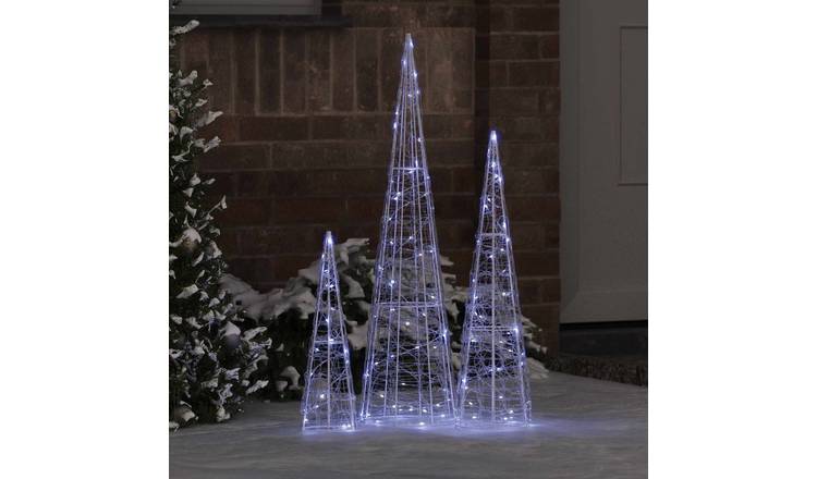 Walplus Pack of 3 Artificial Christmas Tree - Cold White - 20 x 20 x 80 cm