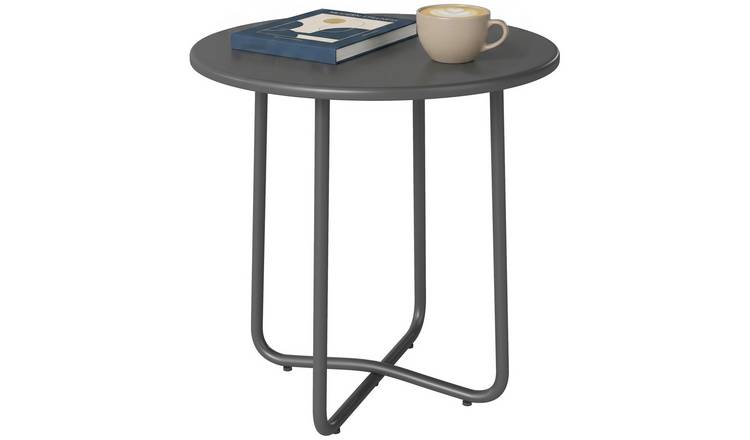Outsunny Round Metal Garden Side Table – Dark Grey
