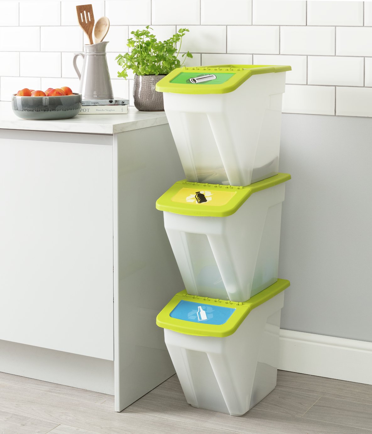 Curver 34 Litre Plastic Recycling Bins - Set of 3