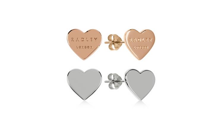 Radley 18ct Rose Gold & Silver Plated Heart Stud Earring Set