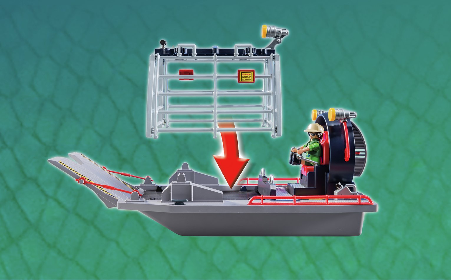 playmobil enemy airboat with raptor building set