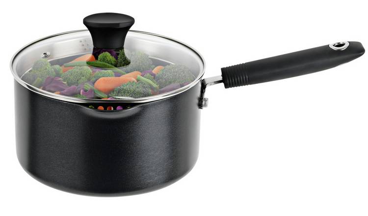 Habitat 20cm Aluminium Black Lidded Saucepan 