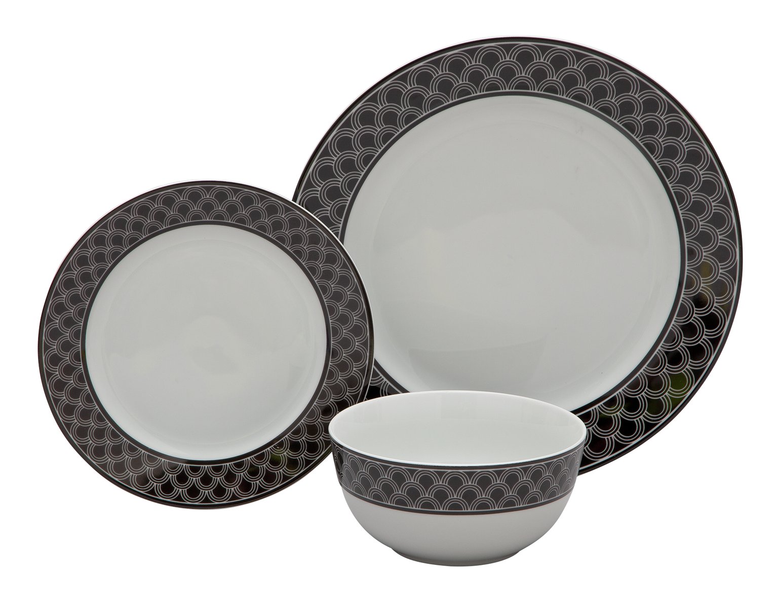 Argos Home Scallop Ceramic 12 Piece Dinner Set - Black