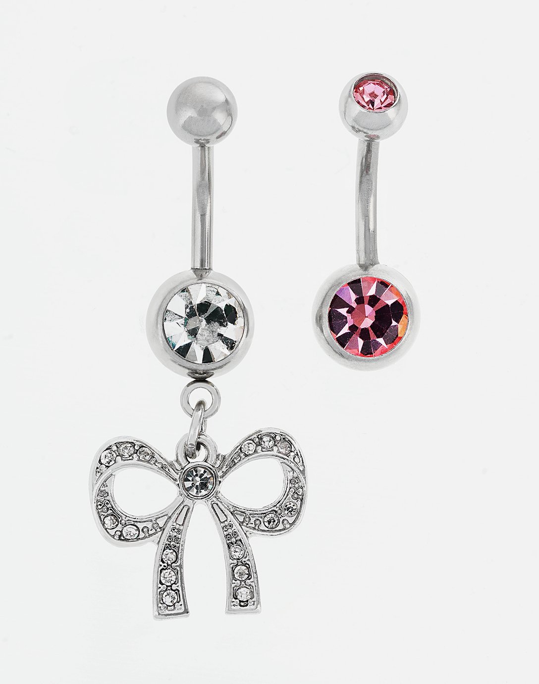 State of Mine Bow and Pink Crystal Belly Bars - Set of 2