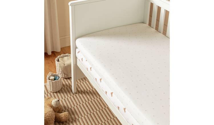 Argos Home Nursery Cotton Bears White 2 Pack Fitted Sheet - Cot