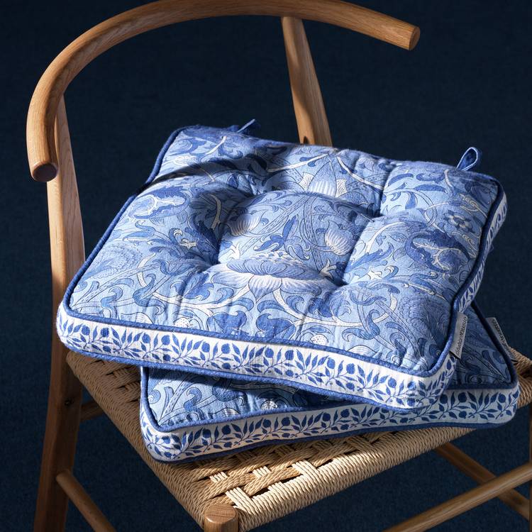 Habitat x Morris & Co. Inky Blue Seat Cushions 2 Pack - 40x40cm 0