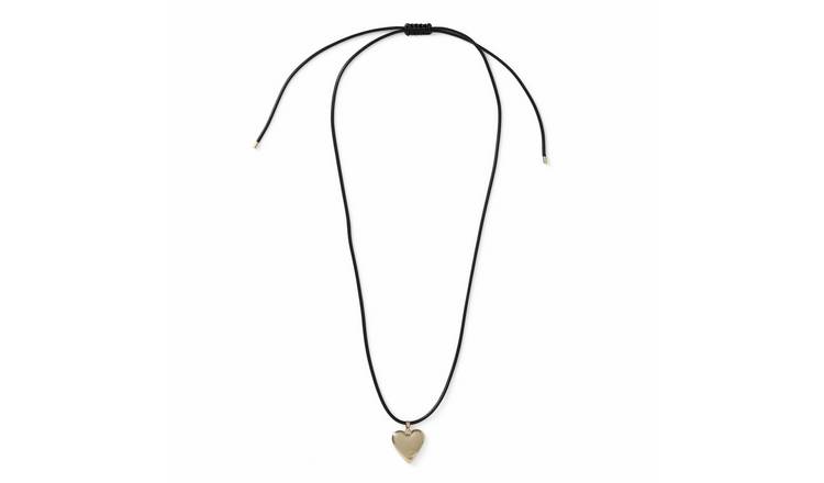 Freedom Gold Tone Heart Black Cord Pendant Necklace