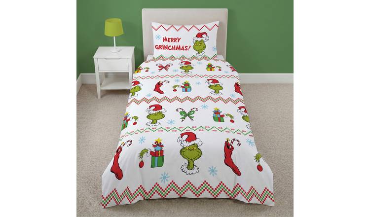 The Grinch Christmas Jumper Kids White & Red Bedding Set - Single