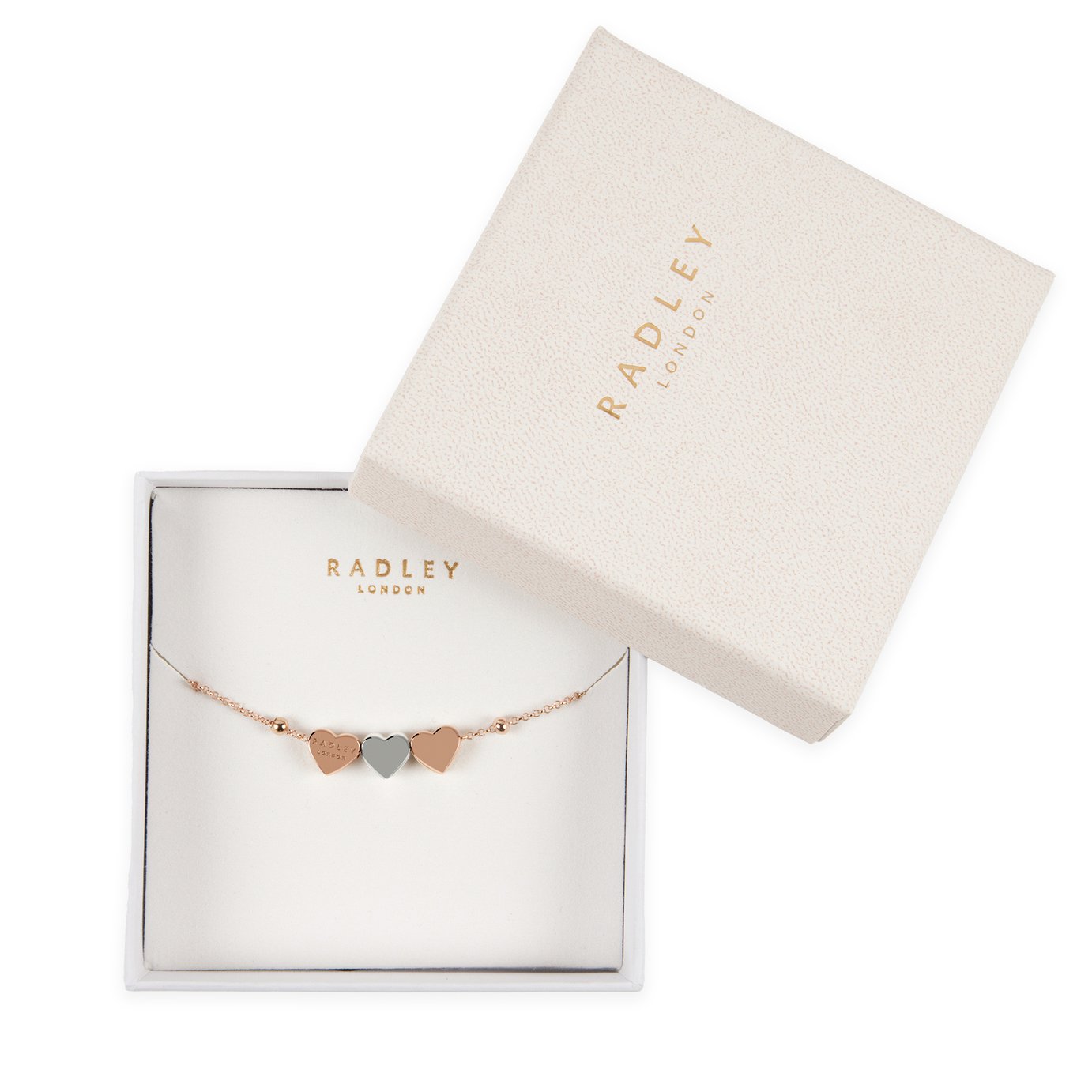 RADLEY Bracciale Donna Hello Love | Placcato Oro Rosa 18kt | Regolabile Con Ciondoli Cuore | RYJ3096S-CARD | Gioiello Moda