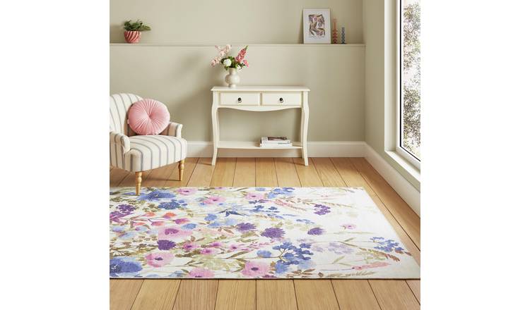 Catherine Lansfield Floral Purple Flatweave Rug - 76x150cm