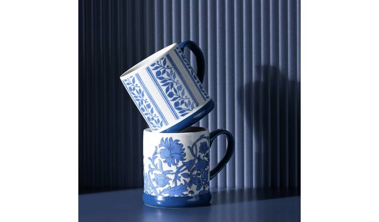 Habitat x Morris & Co. Inky Set of 2 Tankard Stoneware Mugs - Blue