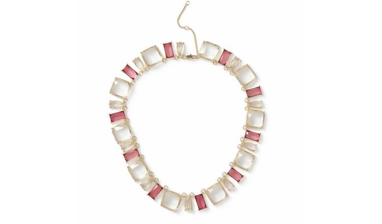 Freedom Multi Pink and Clear Square Crystal Necklace