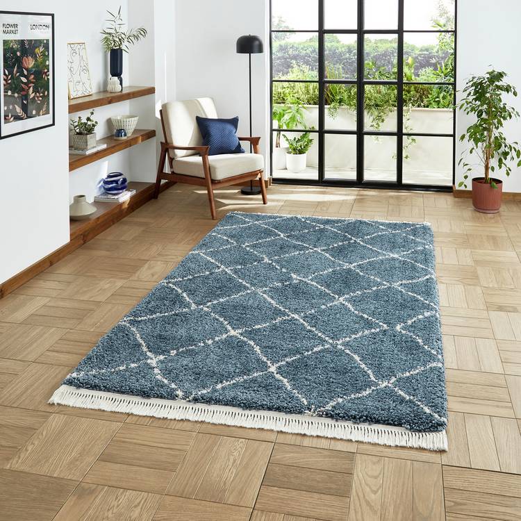 Think Rugs Boho Blue Shaggy Rug 120x170cm