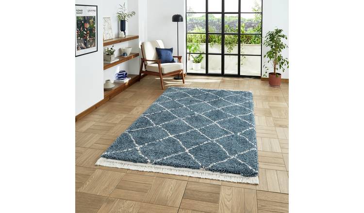 Think Rugs Boho Blue Shaggy Rug - 160x230cm