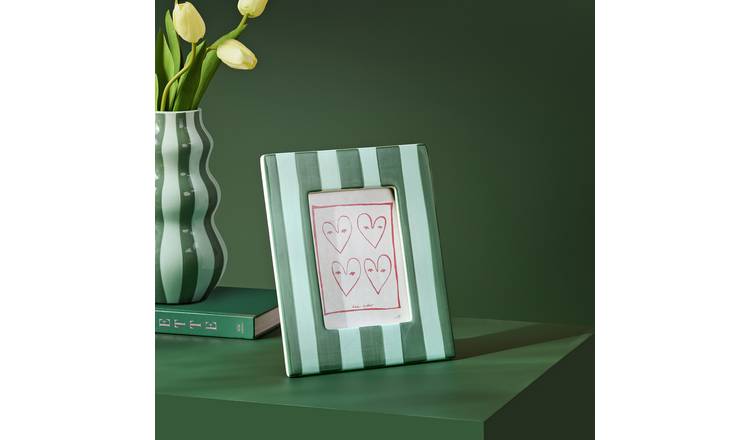 Habitat Stripe Green Earthenware Picture Frame - 5x7"