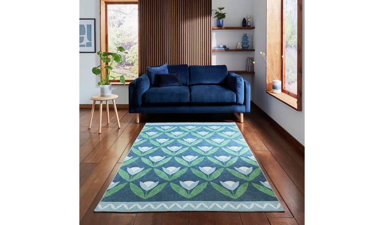 Scion Tulip Trellis Midnight Blue Flatweave Rug - 76x150cm
