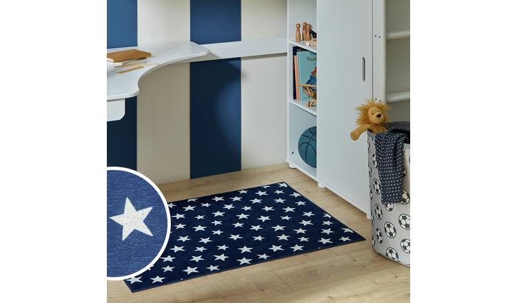 Argos Home Kids Star Blue Flatweave Rug - 80x110cm
