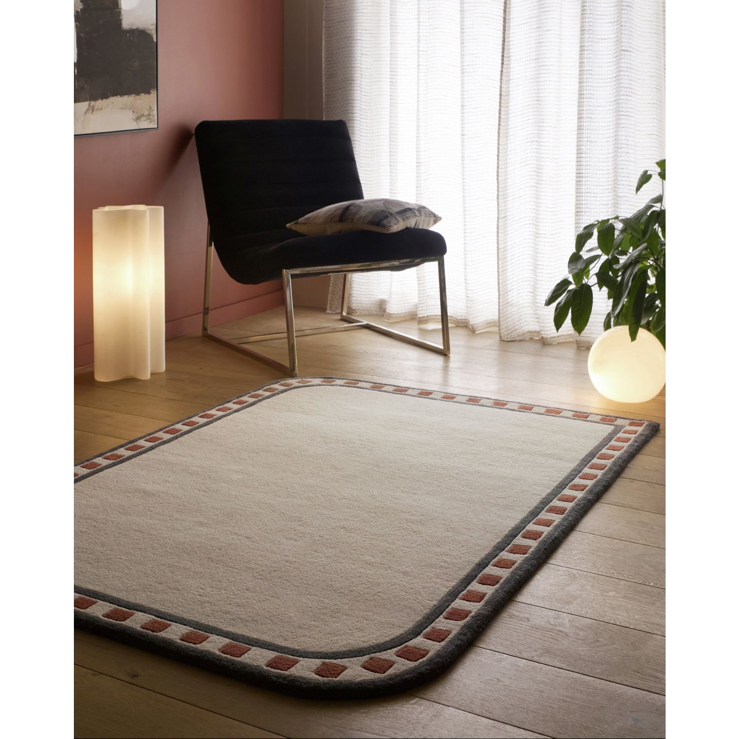 Origin Borderline White Wool Short Pile Rug 120x170cm