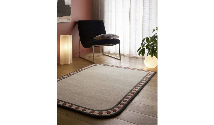 Origin Borderline White Wool Short Pile Rug - 160x230cm