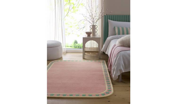 Origin Borderline Pink Wool Short Pile Rug - 160x230cm
